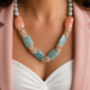 Collana Decollete con Calcedonio, Acquamarina e Quarzo Rosa