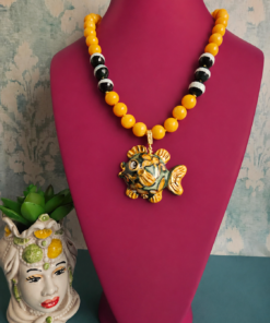 Alternative view of Collana Decollete con Giada Gialla, Agata Tibetana e Pesce in Ceramica di Caltagirone