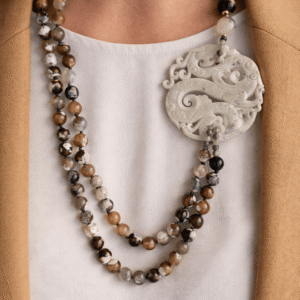 Collana Doppia con Agata del Madagascar Marrone e Giada Burma Bianca