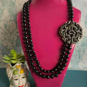 Collana Doppia con Onice Nero e Giada Burma Laterale