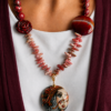 Collana Lunga con Agata Oceanica, Rodocrosite e Ciondolo in Ceramica di Caltagirone