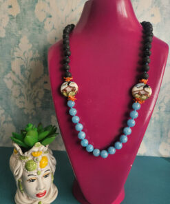 Alternative view of Collana NOSTALGIA con Pietra Lavica, Angelite e Ceramica di Caltagirone