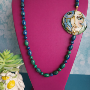 Collana Siciliana con Lapis Afghanistan e Ceramica di Caltagirone Dipinta a Mano