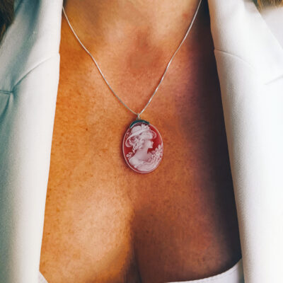 Collana a catena in argento 925 con cammeo agata rossa