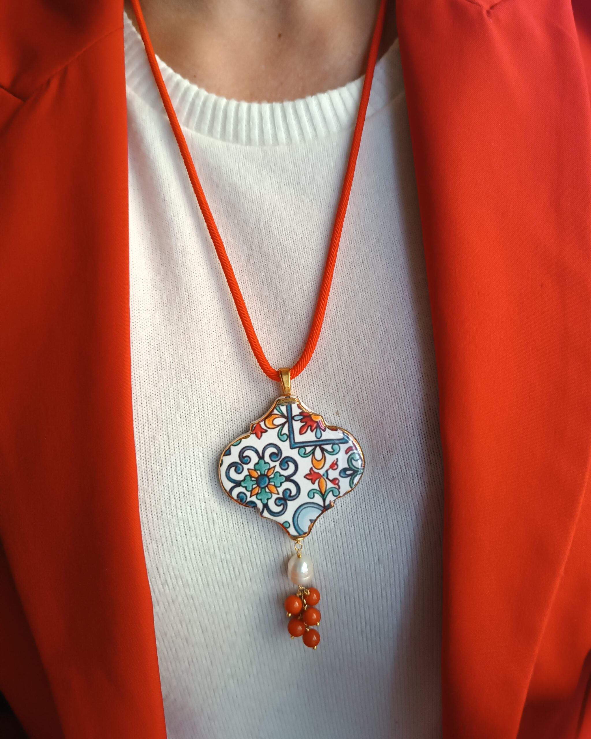 Collana a corda con maiolica di caltagirone 1