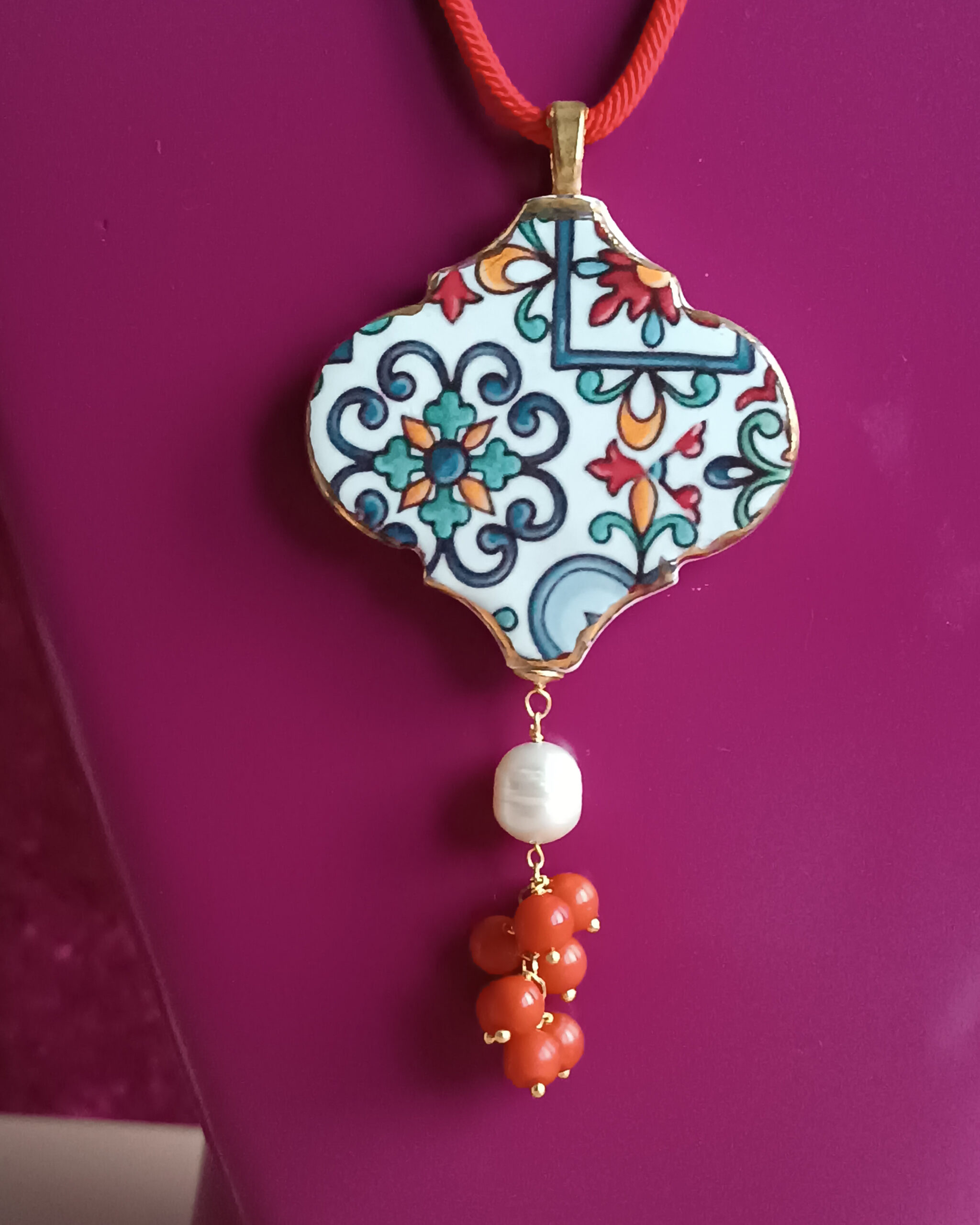 Collana a corda con maiolica di caltagirone 5