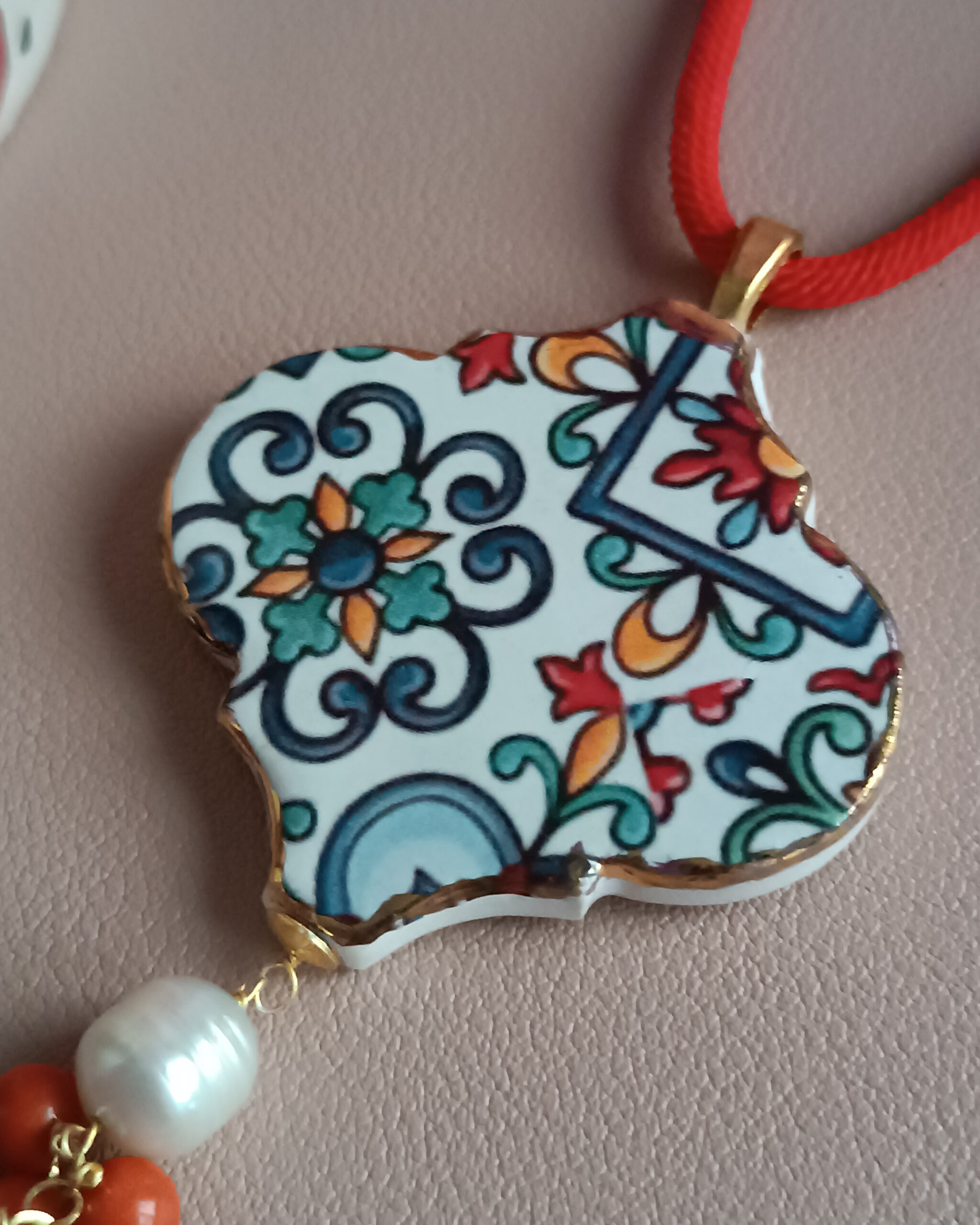 Collana a corda con maiolica di caltagirone 6