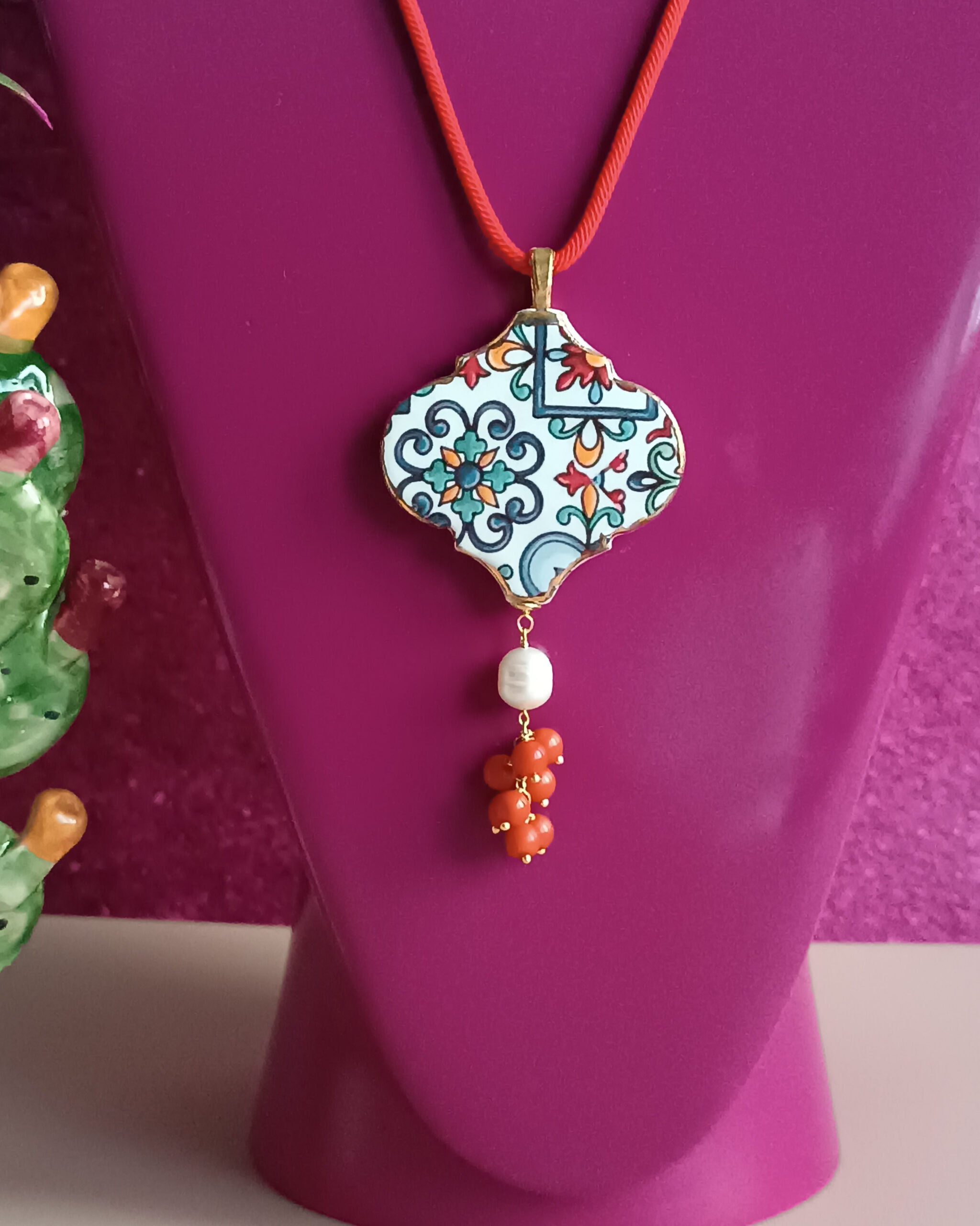 Collana a corda con maiolica di caltagirone 7