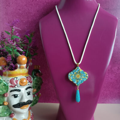 Collana a corda con maiolica in ceramica di caltagirone