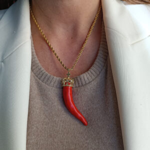 Collana catena acciaio con corno portafortuna in ceramica 4