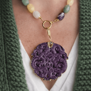 Collana con Diaspro Picasso e Ciondolo Giada Burma Giallo 1
