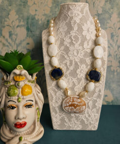 Alternative view of Statement Necklace with Pearls, Blue Lapis and Sardonic Shell Cameo