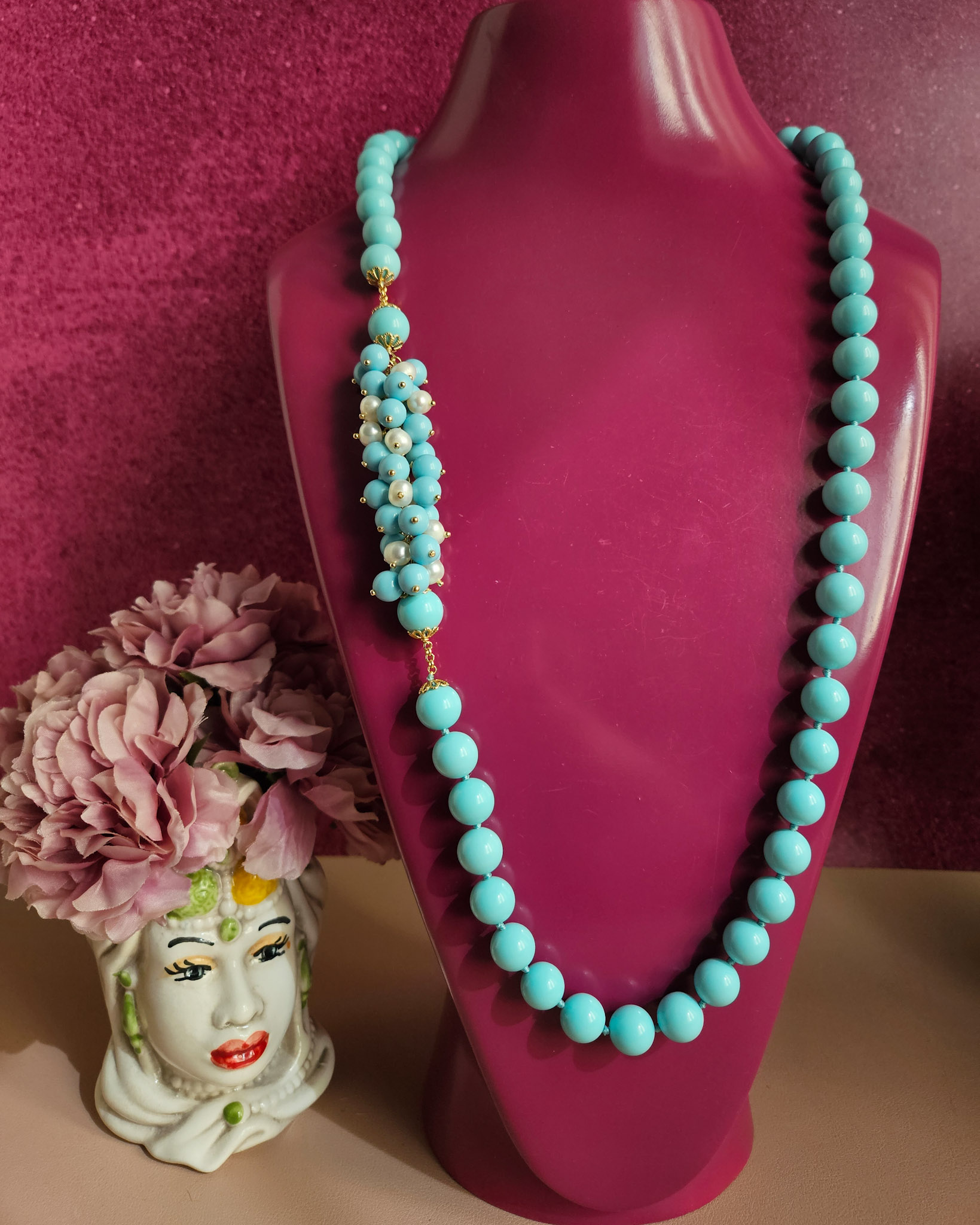 Collana lunga in pasta di turchese 2