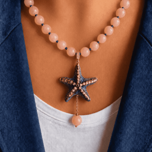 Collana siciliana Girocollo con giada Rosa e Stella Marina in Ceramica di Caltagirone