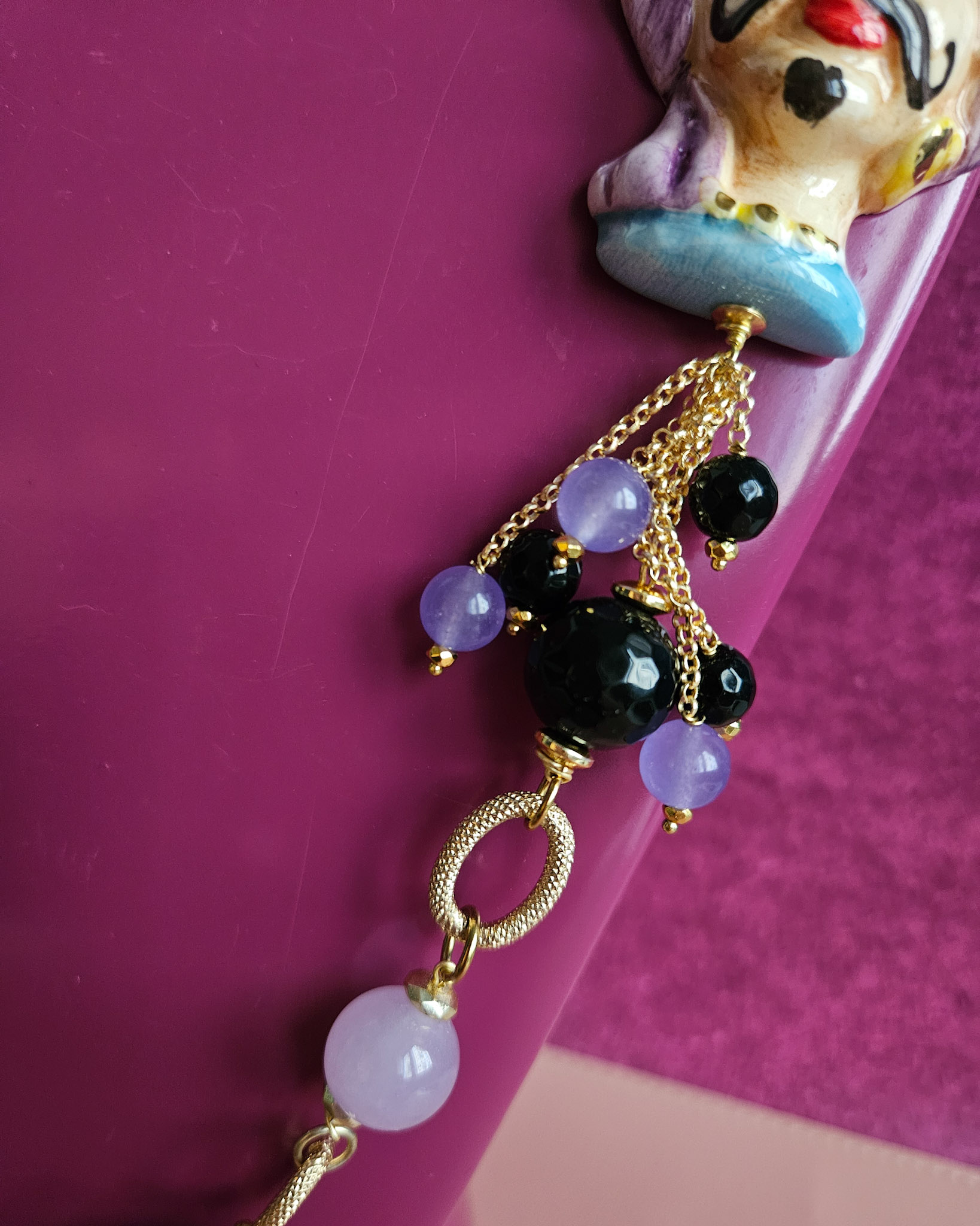 Collana siciliana con onice nero e saraceno in ceramica di caltagirone 3
