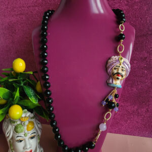 Collana siciliana con onice nero e saraceno in ceramica di caltagirone