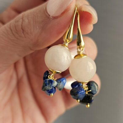 Orecchini Pendenti con Morganite Rosa e Lapis Blu
