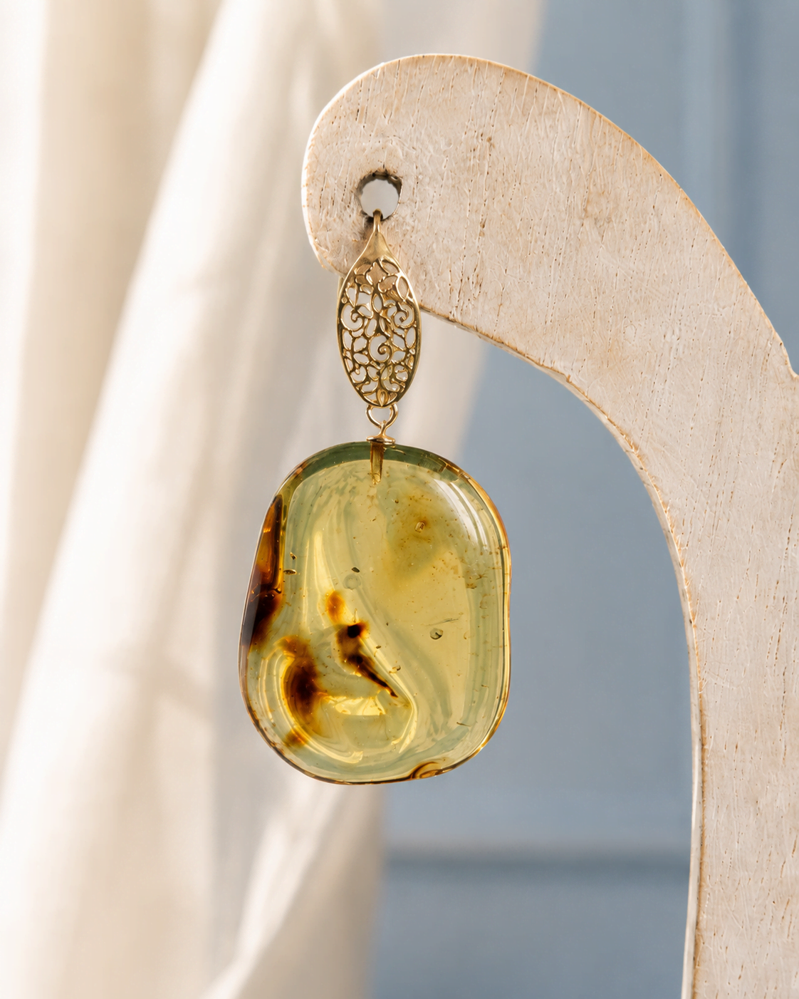 Gold Plated 925 Silver Drop Earrings with Natural Baltic Amber - Image 3