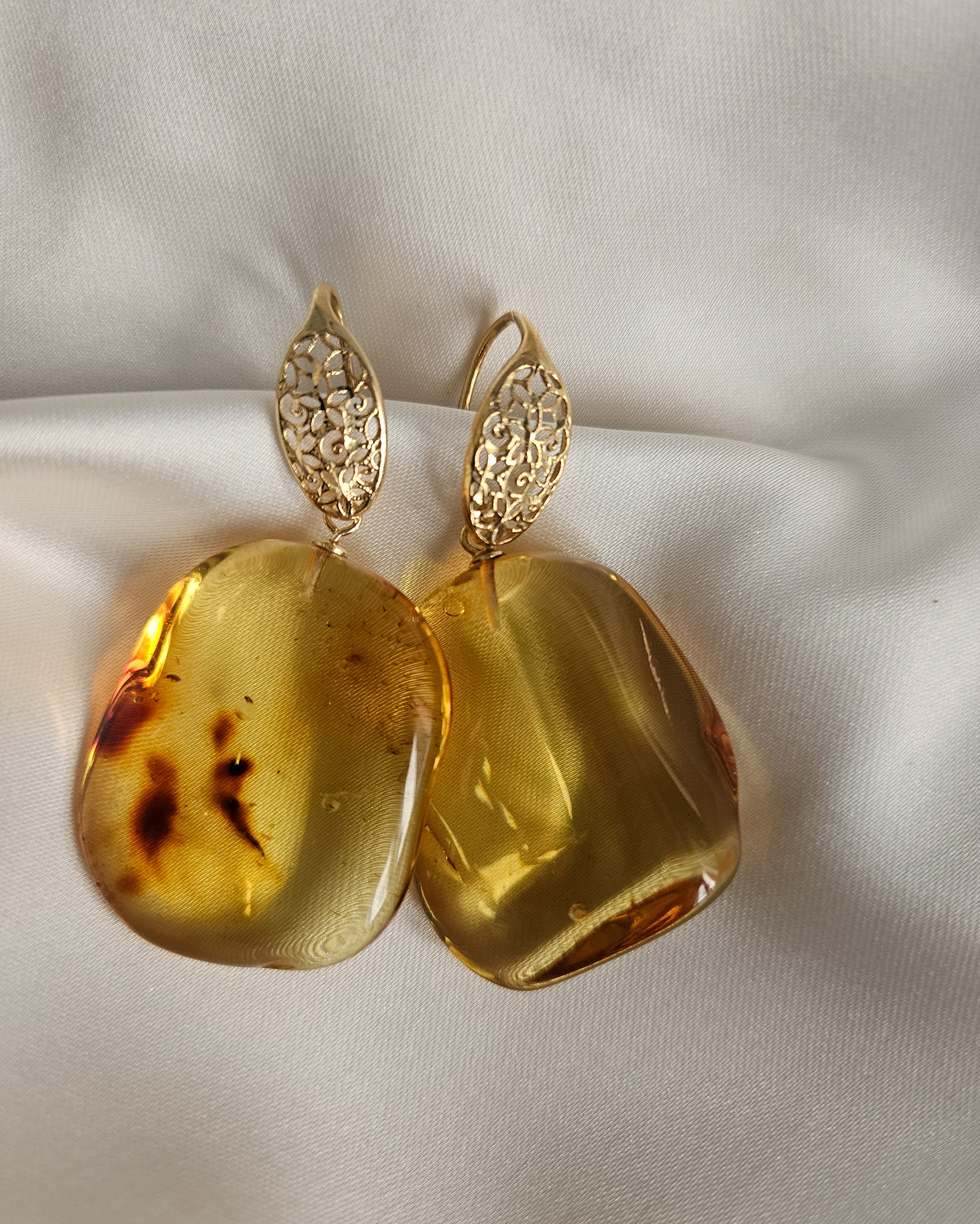 Gold Plated 925 Silver Drop Earrings with Natural Baltic Amber - Image 5