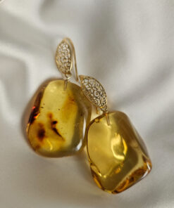 Alternative view of Gold Plated 925 Silver Drop Earrings with Natural Baltic Amber
