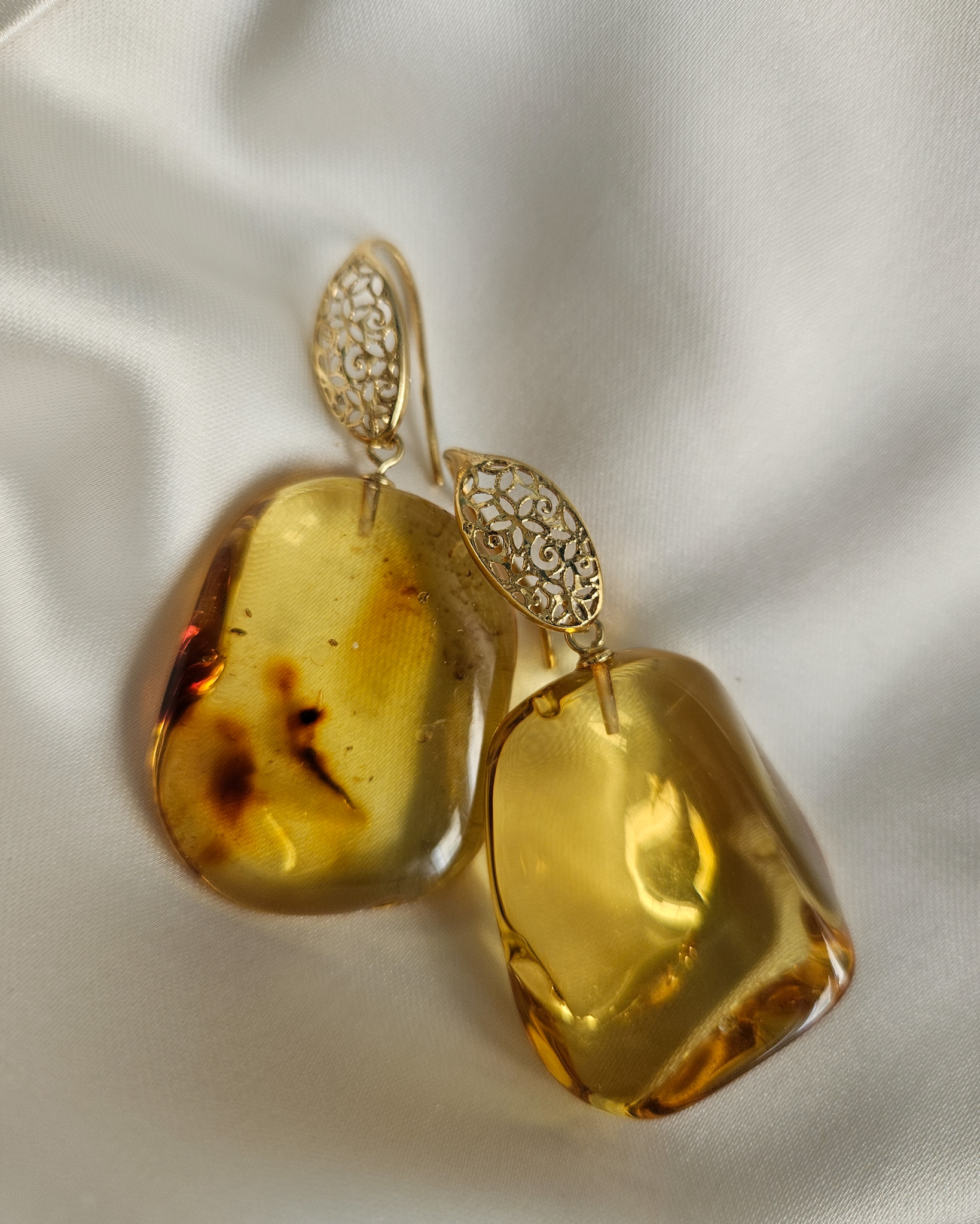 Gold Plated 925 Silver Drop Earrings with Natural Baltic Amber - Image 2