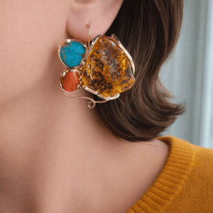 Orecchini Pendenti in Argento 925 Placcato Oro con Corallo Rosso
