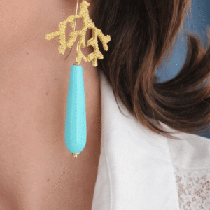 Orecchini Pendenti in Argento 925 Placcato Oro con Pasta di Turchese