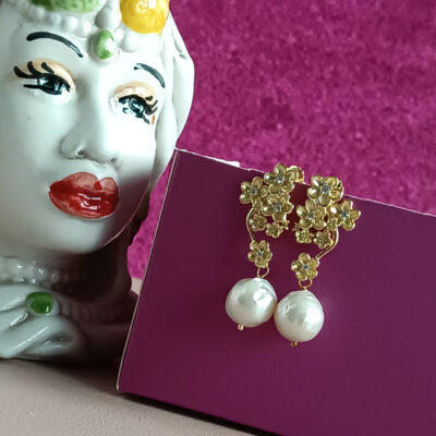 Orecchini a fiore in argento 925 con perle di fiume 1