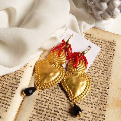 Orecchini a goccia con Cuore sacro e Onice nero