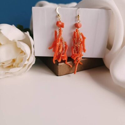 Orecchini a grappolo in argento 925 con corallo rosso