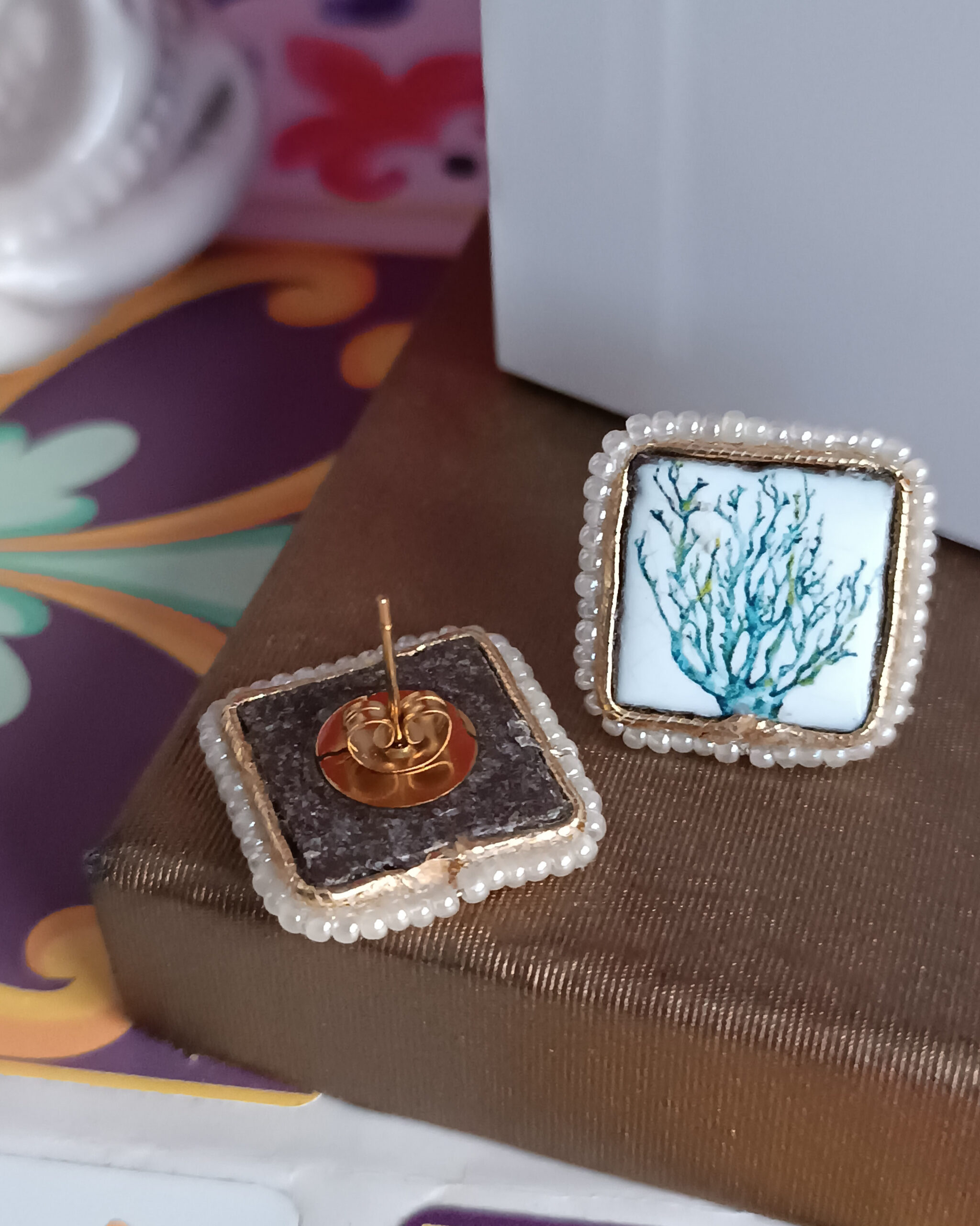 Orecchini al lobo con mattonelle in ceramica di caltagirone 1