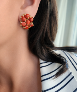 Alternative view of Drop Earrings with Flat Pearls and Mediterranean Coral Stone (Copy)