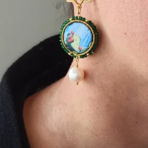 Orecchini con mattonelle in ceramica di caltagirone e perle 3