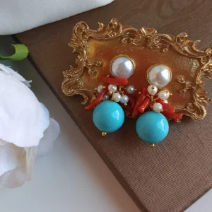 Orecchini con turchese e perle