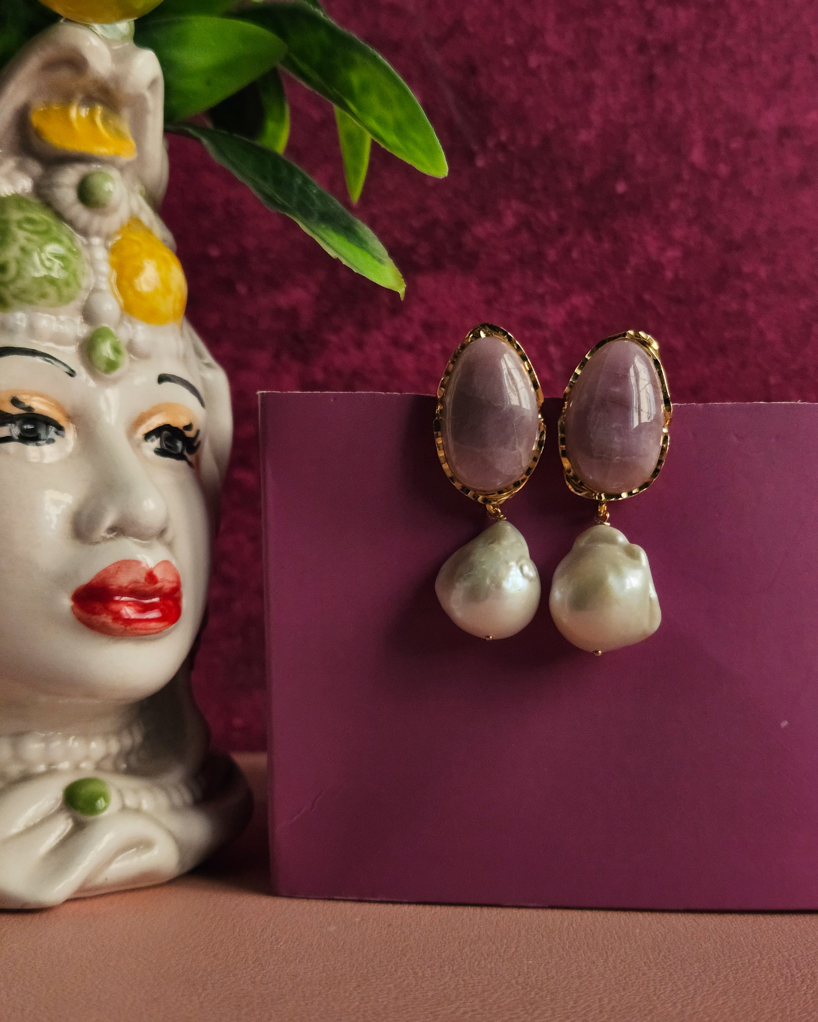 Orecchini di perle con kunzite