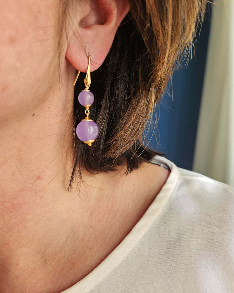 Orecchini pendenti con doppia pietra agata viola 1