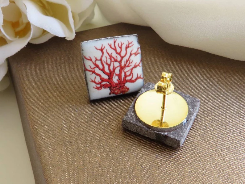 Orecchini siciliani al lobo con mattonelle in ceramica di caltagirone 4