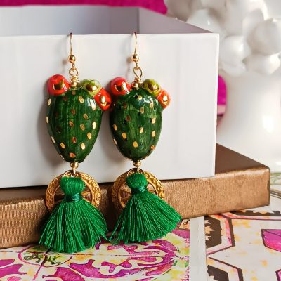 Orecchini sicilianin con fichi d'india in ceramica di caltagirone 3