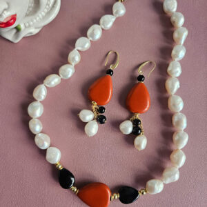 Parure Collana e Orecchini 2 ANIME con Perle Naturali