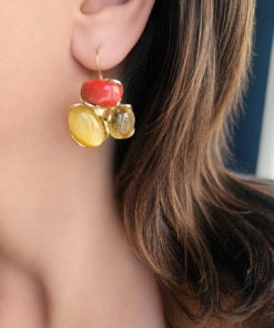 Alternative view of Parure Collana e Orecchini con Corallo Rosso, Citrino e Pietra di Luna
