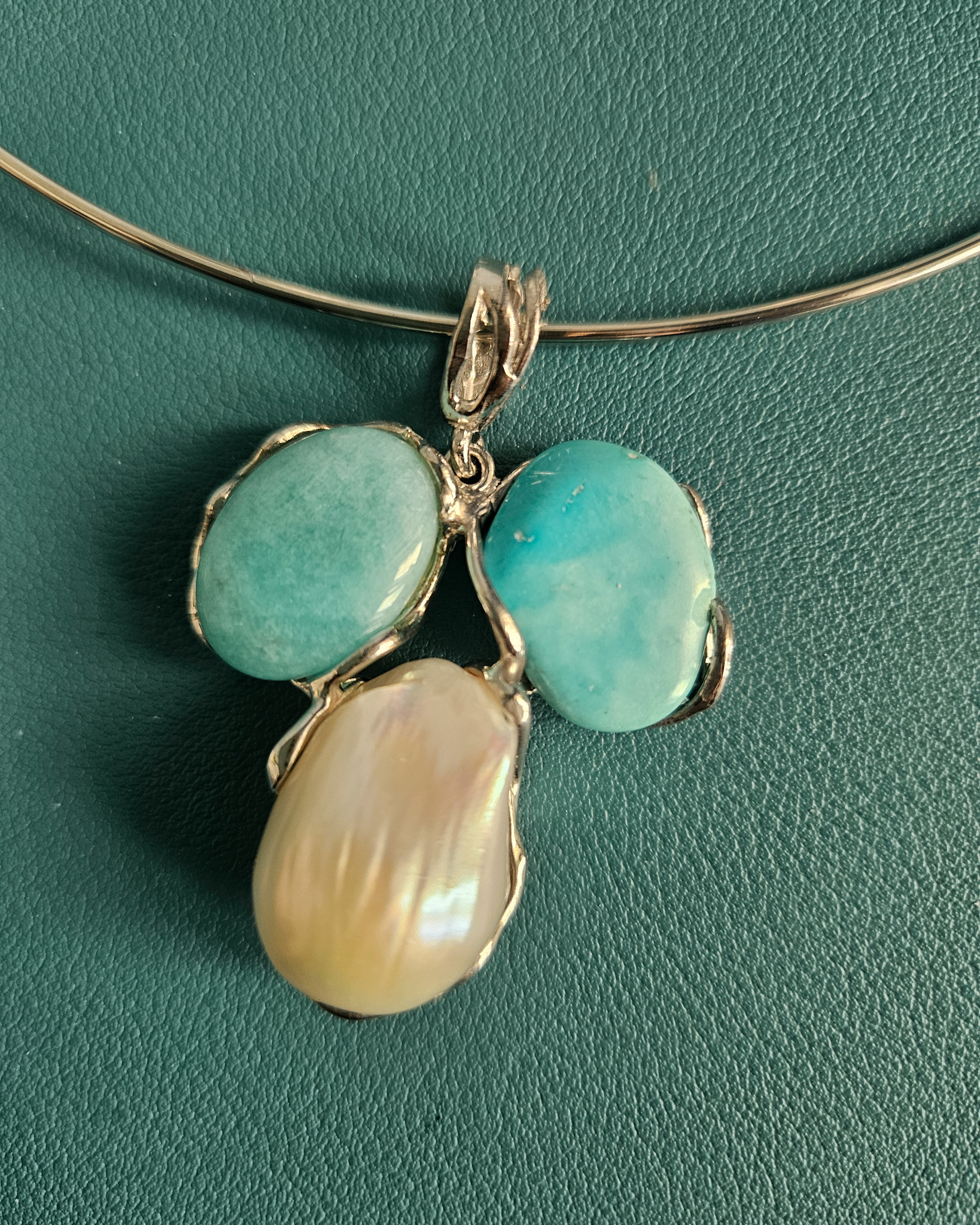 Parure Collana e Orecchini con Turchese, Amazzonite e Perla Barocca 2