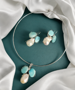 Parure Collana e Orecchini con Turchese, Amazzonite e Perla Barocca