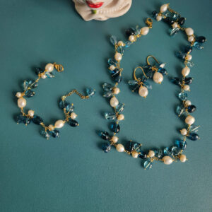 Parure con Quarzo Blu e Perle di Fiume
