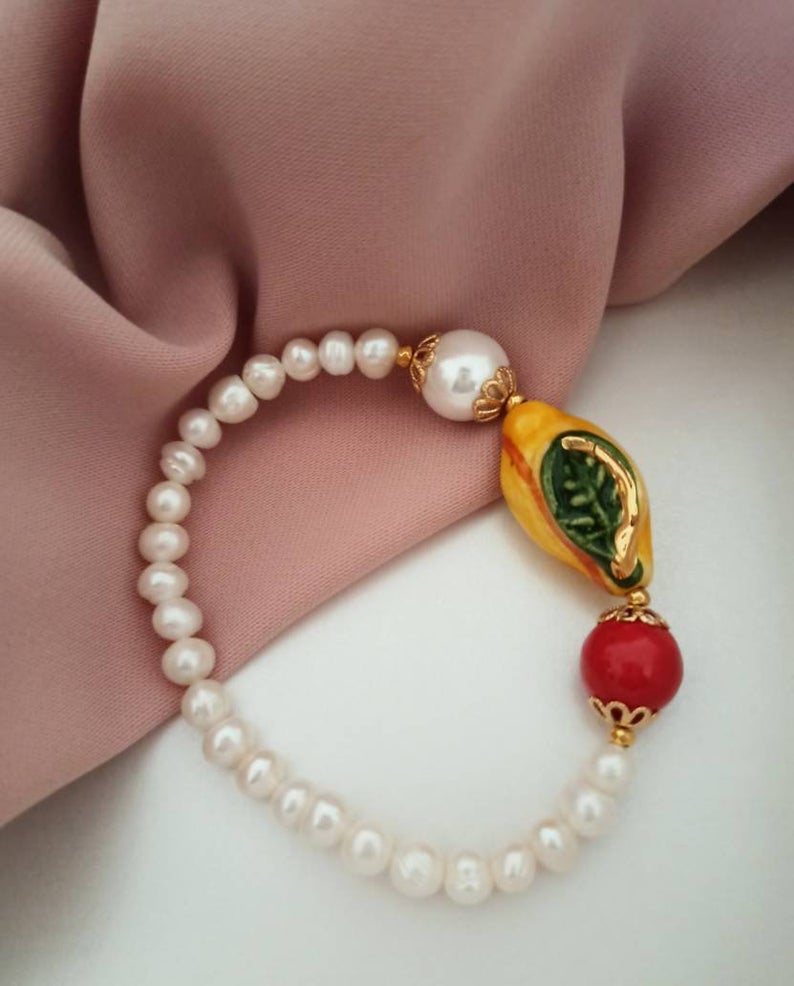 Pearl bracelet with sicily ceramic lemon_1