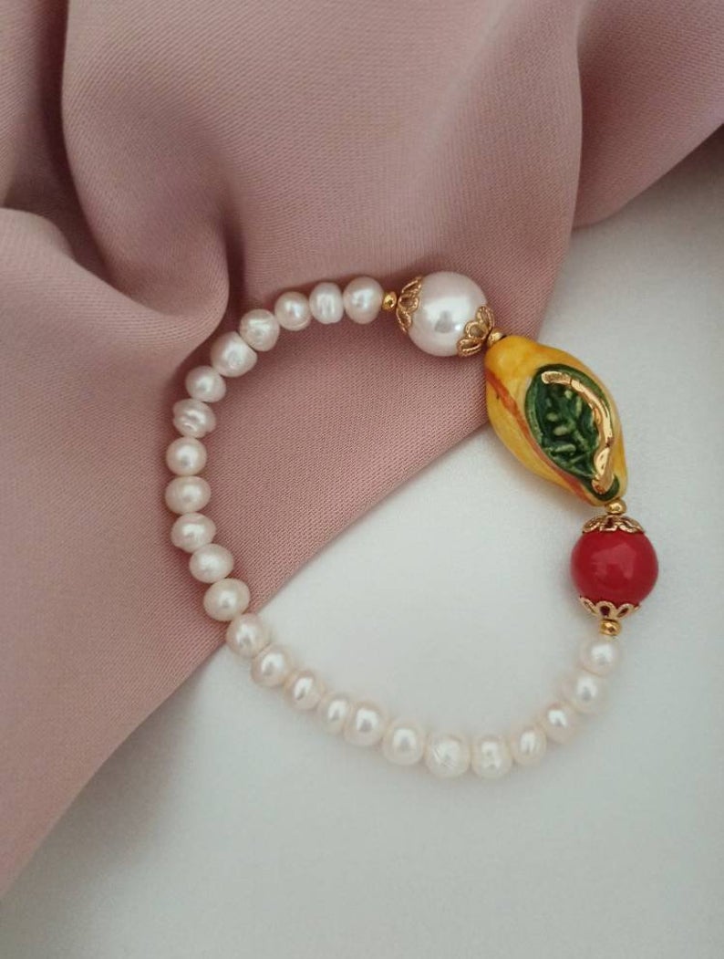 Pearl bracelet with sicily ceramic lemon_2