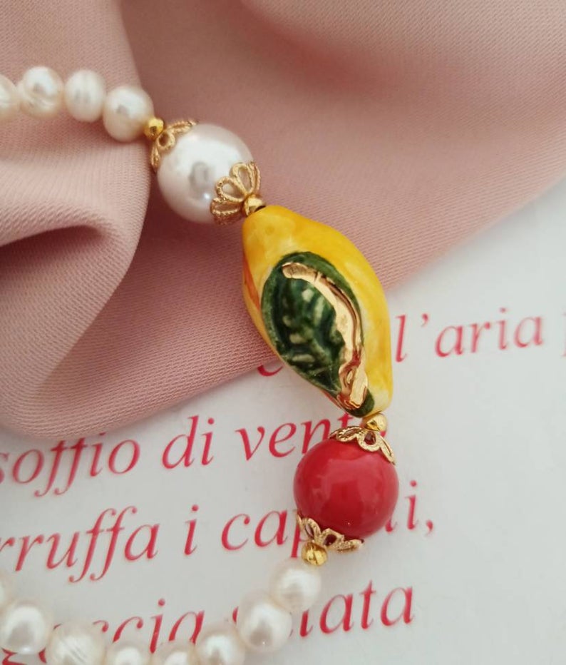 Pearl bracelet with sicily ceramic lemon_3