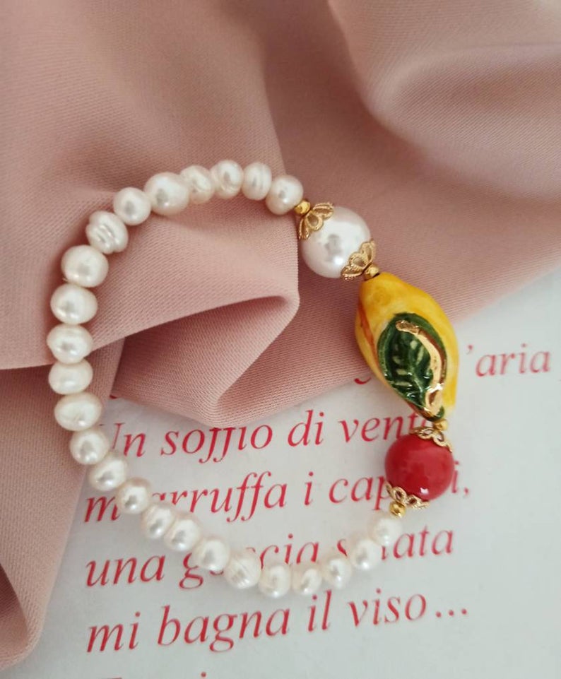Pearl bracelet with sicily ceramic lemon_4