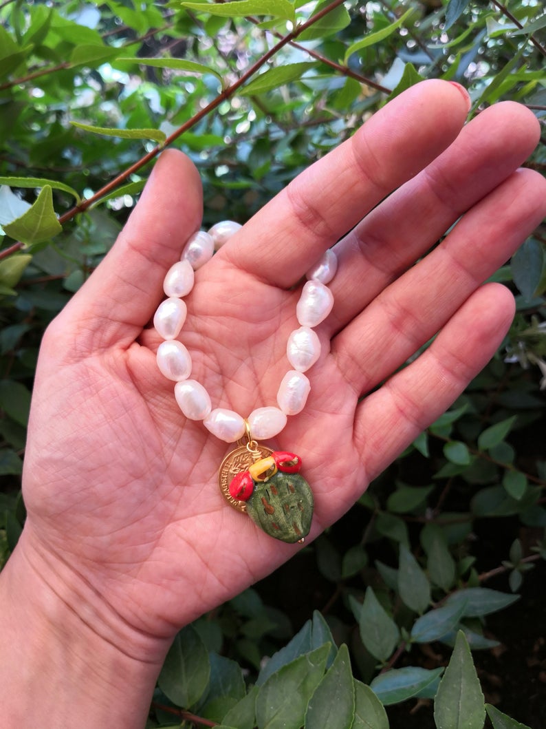 Pearl bracelet with sicily ceramic prickly pear_4