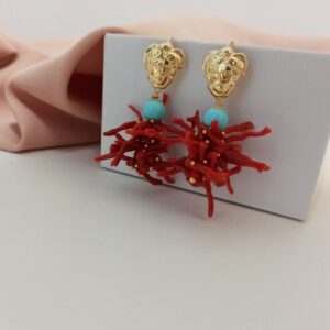 Red coral cluster earrings