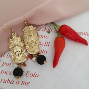 Sicilian Moor head earrings with lava stones